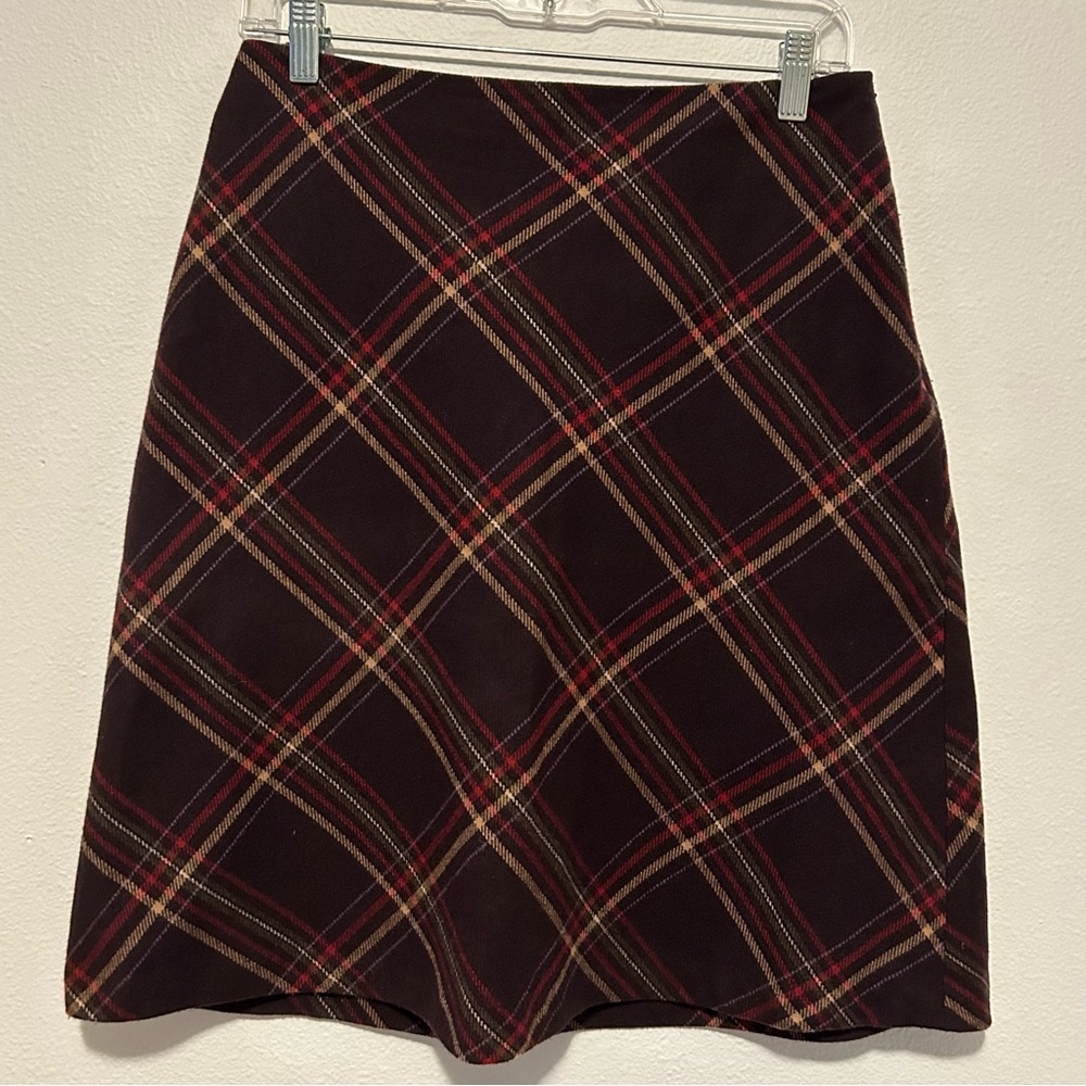 Vintage Hilliard & Hanson purple red plaid wool blend skirt size 8 preppy fall